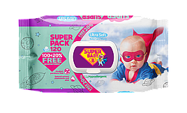 Серветки вологі Super Baby 120 шт., клапан, Ромашка й алое