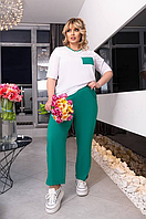 Костюм жіночий літній легкий прогулянковий зелений штани біла футболка великого розміру 50-60. 108395