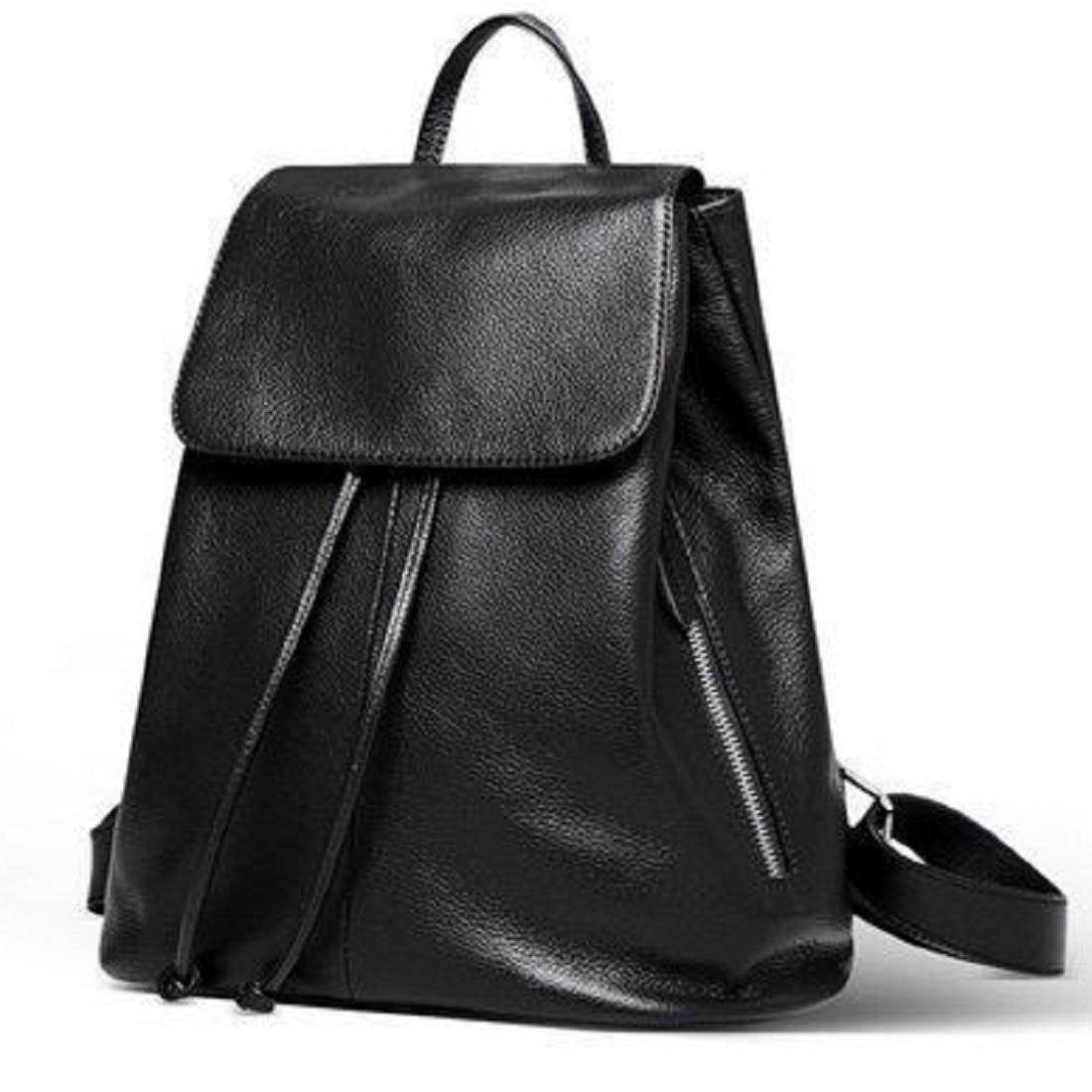 Женочий міцний практичний якісний шкіряний невеликий чорний рюкзак