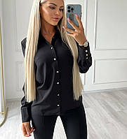 Женская блузка с длинным рукавом на пуговицах черный