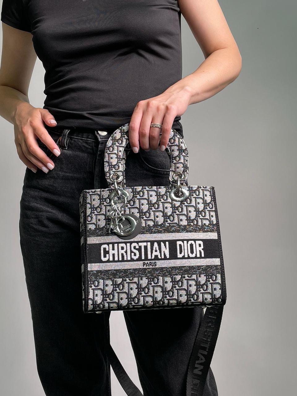 Жіноча сумка Крістіан Діор чорна Christian Dior Lady D-Lite Black/Grey