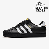 Чоловічі кросівки Adidas Superstar Black White Gold Logo, Кросівки adidas Originals Superstar чорні
