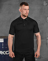 Тактическая футболка polo black мужская черная футболка с воротником с липочкуй под шевроны