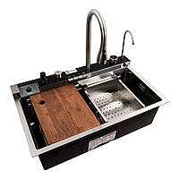 Мойка кухонная Platinum Handmade Водопад-М 75х45 см Кухонная мойка с разделочной доской Кухонная раковина