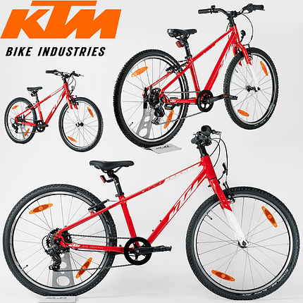 Підлітковий велосипед двоколісний спортивний гірський велосипед KTM WILD CROSS 24" помаранчевий навантаження 60 кг, фото 1