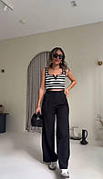 Брюки Женские Палаццо брюки широкие прямые трендовый фит базовые белый , джинс , черный , серый , терракот
