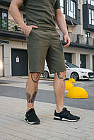 Мужские летние легкие льняные шорты свободного кроя с эластичной резинкой хаки