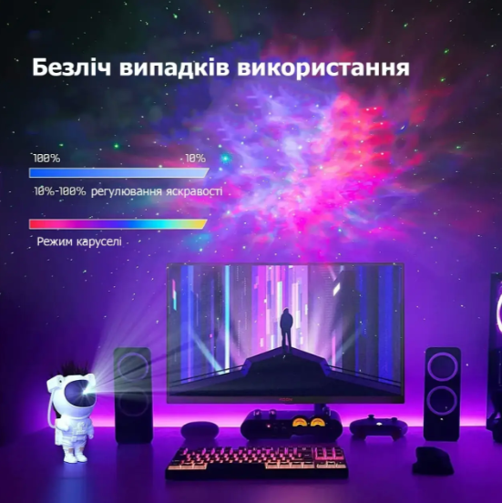 Ночник детский RGB Стар Мастер декоративный проектор космонавт астронавт на пульте настольная лампа - фото 2 - id-p2195135407