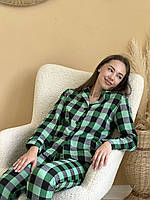 Домашня жіноча піжама COSY у клітинку зелено/чорна (сорочка + штани) Im_1200