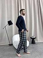 Домашняя пижама для мужчин COSY из фланели (штаны+лонгслив) клетка хаки Im_1300