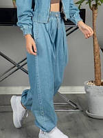 Джинси карго голубі для дівчинки зі стяжкою внизу 152