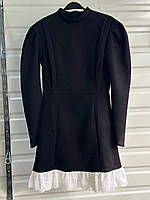 Замшевое платье со складками по полочке+ низ украшен кружевом черный