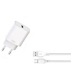 DR Мережевий Зарядний пристрій XO L103 1USB QC 18W+USB to Micro Колір Білий
