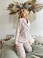 Женская Муслиновая пижама COSY веточки с красными брюками+рубашка Im_1390