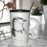 Кружка з кришкою і ложкою "Англійська казка", 300мл (Керамічна чашка для кави та чаю)