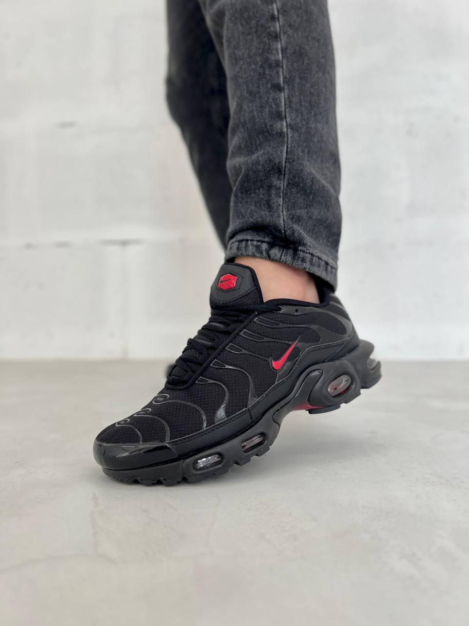 Чоловічі кросівки текстильні шкіра Nike tn чорн чер, чоловічі кеди Найк чорні, Чоловіче взуття