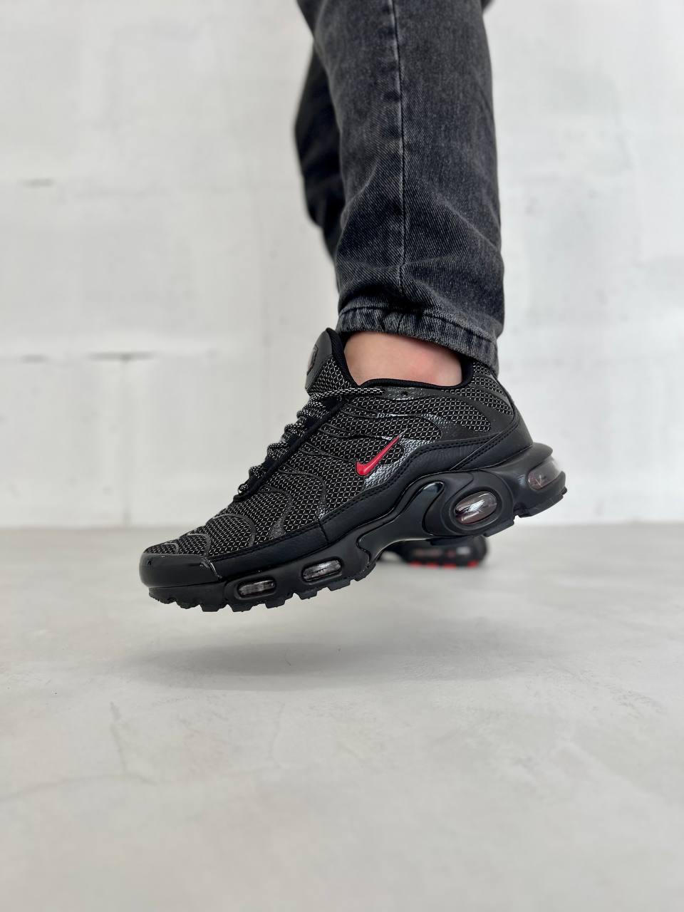 Чоловічі кросівки текстильні шкіра Nike tn чорн чорний чер, чоловічі кеди Найк сірі, Чоловіче взуття