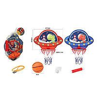 Баскетбольне кільце щит (пластик) 27,5-19см, кільце пластик 10см, сітка, м'яч, насос, 2 кольори, в сітці,