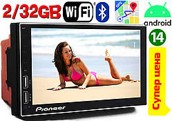 NEW! Автомагнітола Pioneer 7023А GPS, екран 7', 2DIN, Android14, 2/32GB,WIFI, FM, BT-навігація КОРЕЯ