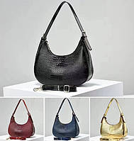Женская лаковая сумка слинг, Бананка сумка для девушки, мини сумочка багет под рептилию Im_970