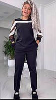Костюм брючний (класичні штани + кофта з прозорими рукавами з контрастними смугами) чорний