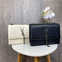 Стильна жіноча міні сумочка клатч YSL з ланцюжком, маленька сумка з віночком брелоком чорна люкс якість Im_899