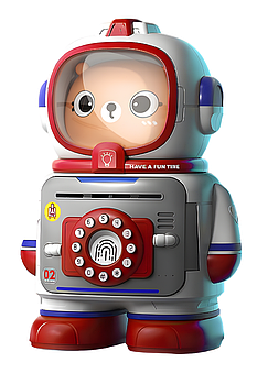 Сейф-скарбничка Ведмедик Космонавт 24x16x12 см зі звуковими та світловими ефектами MK 5061 Дитяча скарбничка Червоний