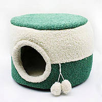 Домик Мангуст мебельная ткань и овчина зеленый, 43х32х43 см
