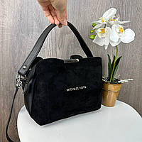 Жіноча міні сумочка на плече натуральна замша + еко чорна шкіра, якісна сумка для дівчат Im_1099
