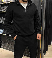 Идеальный мужской костюм из микровельвета (кофта ворот на молнии+брюки) черный