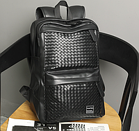 Мужской городской рюкзак качественный ранец плетеный черный Im_1350