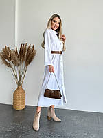 Елегантне плаття-халат із кишенями на грудях + гумка на талії білий