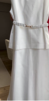 Жіночий костюм під пояс (кофта без рукавів + спідниця максі з бічними розрізами) молочний