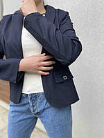 Класичний жіночий піджак вільного крою, жакет з костюмної тканини, синій, 44