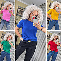 Яскрава жіноча футболка літня коротка стильна оригінальна, синя, зелена, червона, рожева, жовта