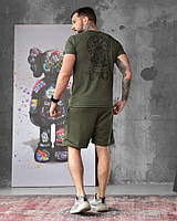 Армайские шорты и футболка комплект хаки с принтом, тактическая влагоотводящая футболка олива ae747