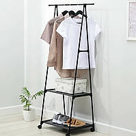 Напольная передвижная вешалка для одежды The New Coat Rack стойка с полочками на колесиках чорный (N-6)