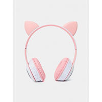Бездротові навушники з котячими вушками та RGB-підсвіткою FM радіо, micro SD Cat MZ-023 Рожеві з білим Im_249