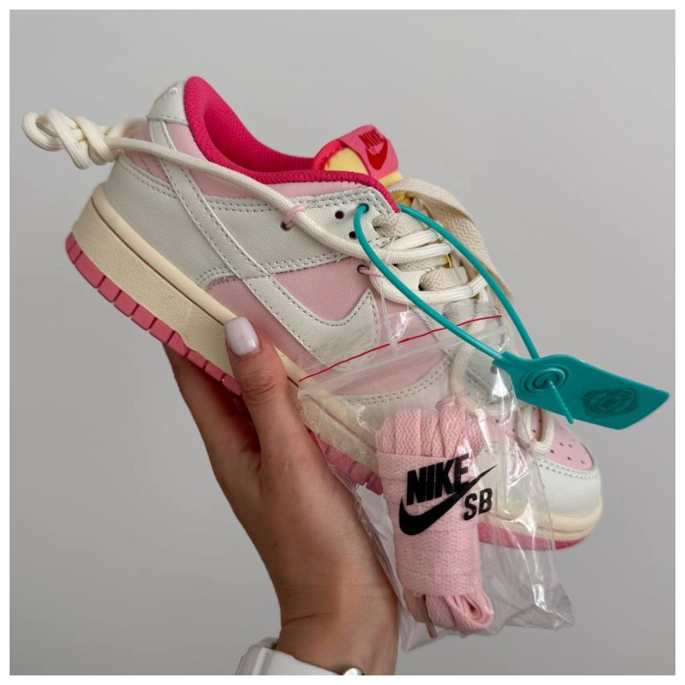 Жіночі кросівки Nike SB Dunk x Off White “Pink Cream Laces”, шкіряні кросівки найк сб данк офф вайт