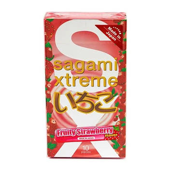 Ультратонкі презервативи із натурального латексу Sagami Xtreme Strawberry, 10 шт, 0,04 мм  Bomba💣