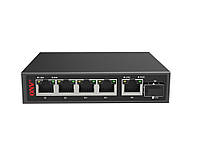 4х портовий PoE Full Gigabit комутатор ONV-POE33108PFG, 4xPoe1000Мбіт + 2х1000 Мбіт + 1хSFP 1000Мбіт, до 250м,