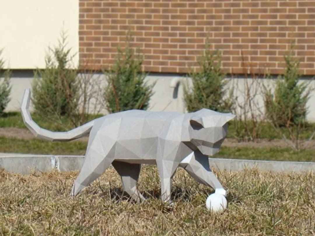 PaperKhan конструктор із картону котик з піднятою лапкою 3D фігура кіт кішка паперкрафт пазл орігамі подарунковий набір подарунок