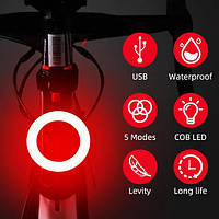 Задній ліхтар для велосипеда кілька режимів освітлення, що перезаряджається через USB світлодіодний ліхтар