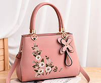 Женская сумка с вышивкой цветами на плечо вышивка цветочки Розовый Denwer P Жіноча сумка з вишивкою квітами на