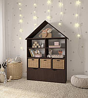 Дитячий стелаж-будинок з шухлядами 155х100х30. Поличка для книг та іграшок, ляльковий будинок Венге