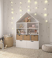 Дитячий стелаж-будинок з шухлядами 155х100х30. Поличка для книг та іграшок, ляльковий будинок Білий