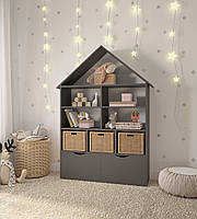 Дитячий стелаж-будинок з шухлядами 155х100х30. Поличка для книг та іграшок, ляльковий будинок Антрацит