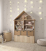 Дитячий стелаж-будинок з шухлядами 155х100х30. Поличка для книг та іграшок, ляльковий будинок Дуб сонома