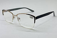 Женские очки для зрения компьютерные полуободковые металлическая черная оправа +1.0