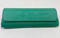 Шкіряний жіночий футляр чохол для окулярів на магніті з натуральної шкіри зелений